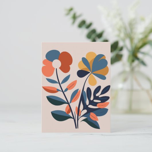 Elegant Boho Abstrakte botanische Blume Postkarte (Stehend Vorderseite)