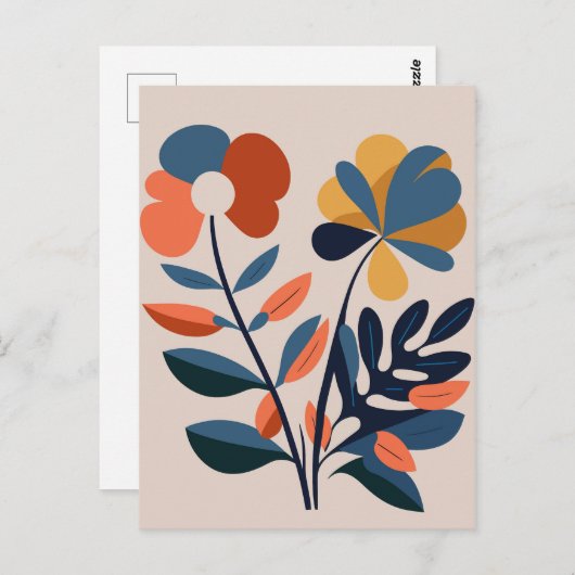 Elegant Boho Abstrakte botanische Blume Postkarte (Vorne/Hinten)