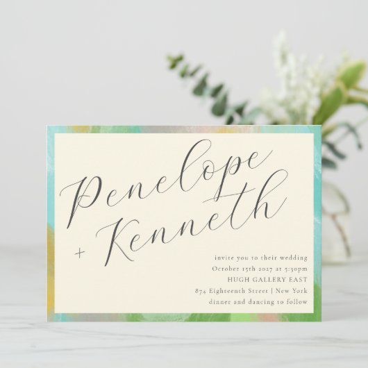 Elegant Boho Abstrakte Wasserfarbenpastel Hochzeit Einladung (Stehend Vorderseite)