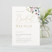 Elegant Boho Anemones Floral Gold Bridal Brunch Einladung (Stehend Vorderseite)