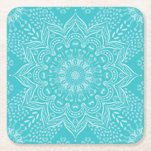 Elegant Boho Aquamarin Blue Mandala Untersetzer