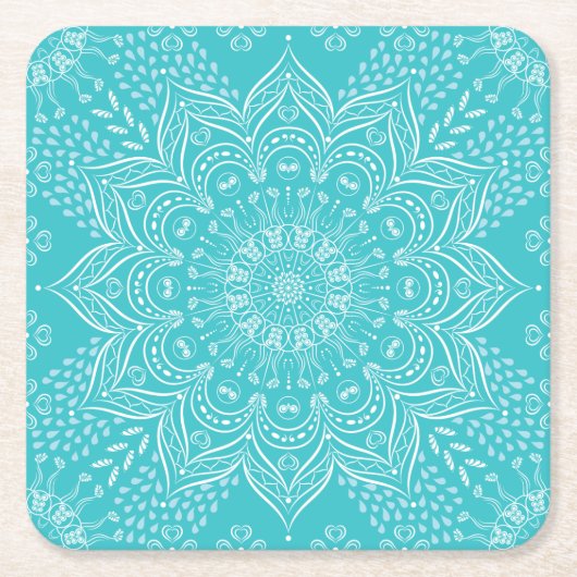 Elegant Boho Aquamarin Blue Mandala Untersetzer (Vorderseite)