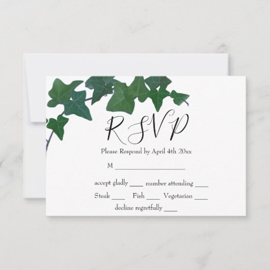Elegant boho Aquarell Green English Ivy RSVP Karte (Vorderseite)