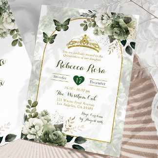 Elegant Boho Arch Sage Green Royal Quinceañera Einladung