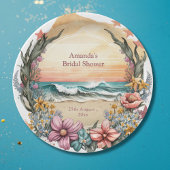 Elegant Boho Beach Blume Wreath Monogram Wedding Pappteller