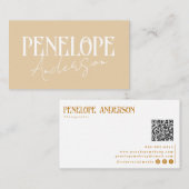 Elegant Boho Beige Neutral QR Code Minimal Modern Visitenkarte (Vorne/Hinten)