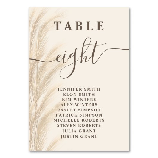 Elegant Boho Beige Pampas Grass Wedding Tischnummer (Vorderseite)