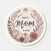 Elegant Boho Best Mom Ever Sticker - Pink Floral W (Vorderseite)