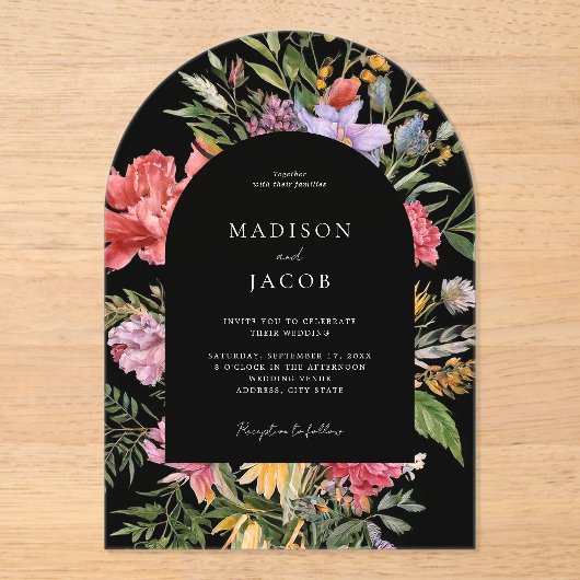 Elegant Boho Black Dutch Floral Wedding Acryleinladungen (Vorderseite)