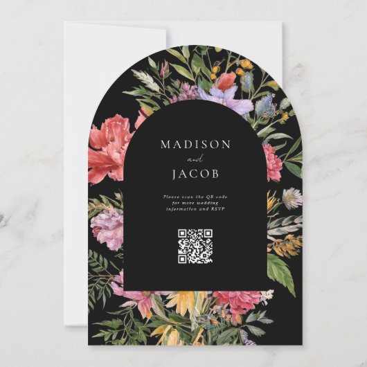 Elegant Boho Black Dutch Floral Wedding Einladung (Rückseite)