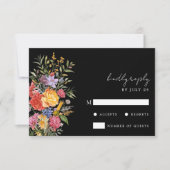 Elegant Boho Black Dutch Floral Wedding RSVP Karte (Vorderseite)