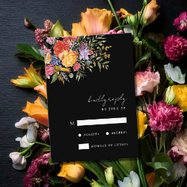 Elegant Boho Black Dutch Floral Wedding RSVP Karte