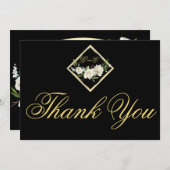 Elegant Boho Black Floral Gold Wedding Monogram Dankeskarte (Vorne/Hinten)