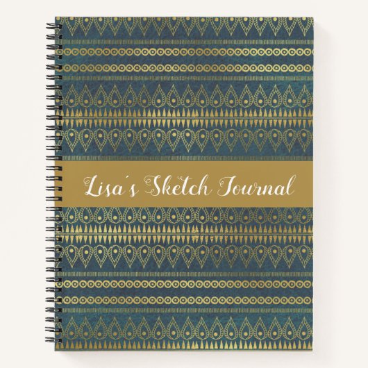 Elegant Boho Blue and Gold Stripe Sketch Notizblock (Vorderseite)