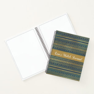 Elegant Boho Blue and Gold Stripe Sketch Notizblock
