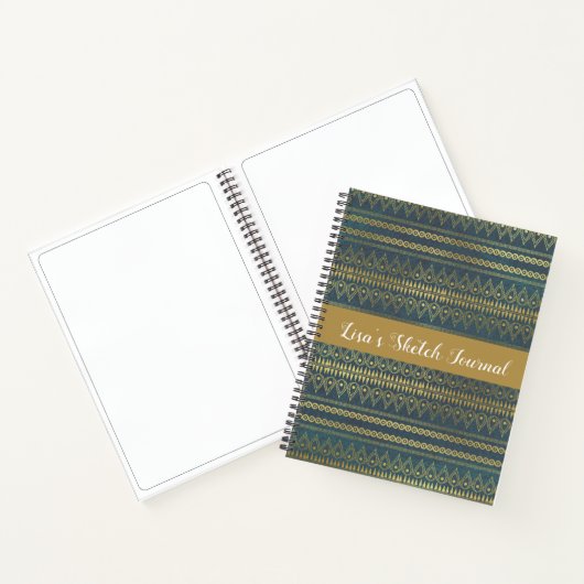 Elegant Boho Blue and Gold Stripe Sketch Notizblock (Innenseite)