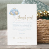 Elegant Boho Blue Balloon Baby Shower Dankeskarte