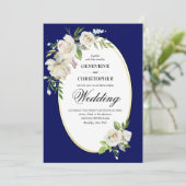 Elegant Boho Blue Floral Gold Hochzeit Einladung (Stehend Vorderseite)