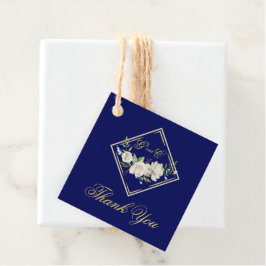 Elegant Boho Blue Floral Gold Wedding Monogram Geschenkanhänger