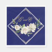 Elegant Boho Blue Floral Gold Wedding Monogram Serviette (Vorderseite)