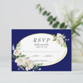 Elegant Boho Blue Floral Gold Wedding RSVP (Stehend Vorderseite)