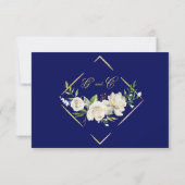 Elegant Boho Blue Floral Gold Wedding RSVP (Rückseite)