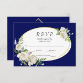 Elegant Boho Blue Floral Gold Wedding RSVP (Vorne/Hinten)