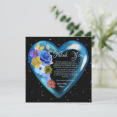 Elegant Boho Blue Floral Heart Hochzeitstag Dankeskarte (Stehend Vorderseite)