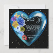 Elegant Boho Blue Floral Heart Hochzeitstag Dankeskarte (Vorderseite)