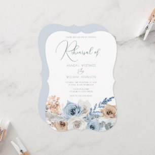 Elegant Boho Blue Floral Hochzeit Probe Dinner Einladung