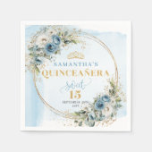 Elegant Boho Blue Floral Quinceañera Napkins Serviette (Vorderseite)