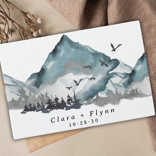Elegant Boho Blue Mountain Forest Wedding Gästebuch