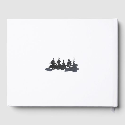 Elegant Boho Blue Mountain Forest Wedding Gästebuch (Rückseite)