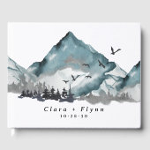 Elegant Boho Blue Mountain Forest Wedding Gästebuch (Vorderseite)