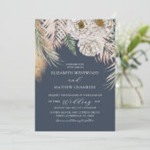 Elegant Boho Blue Pampas Grass Wedding Einladung (Stehend Vorderseite)