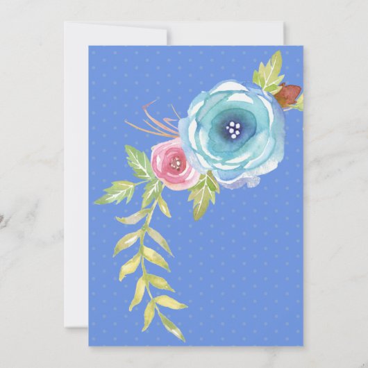 Elegant Boho Blue Pink Rose Blumenstrauß Hochzeit Einladung (Rückseite)