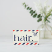 Elegant Boho Blue Red Scissors Hair Stylist Visitenkarte (Stehend Vorderseite)