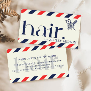 Elegant Boho Blue Red Scissors Hair Stylist Visitenkarte