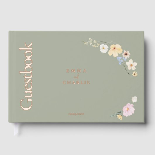 Elegant boho Blume Sage Wedding Gästebuch (Vorderseite)