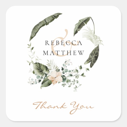 Elegant Boho Blumengrün Hochzeit Quadratischer Aufkleber (Vorderseite)