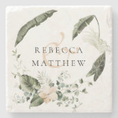 Elegant Boho Blumengrün Hochzeit Steinuntersetzer (Vorderseite)
