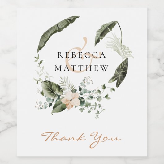 Elegant Boho Blumengrün Hochzeit Weinetikett (Einzelnes Label)