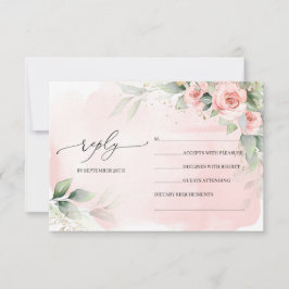 Elegant Boho Blush Bloral und Eukalyptusgrün RSVP Karte