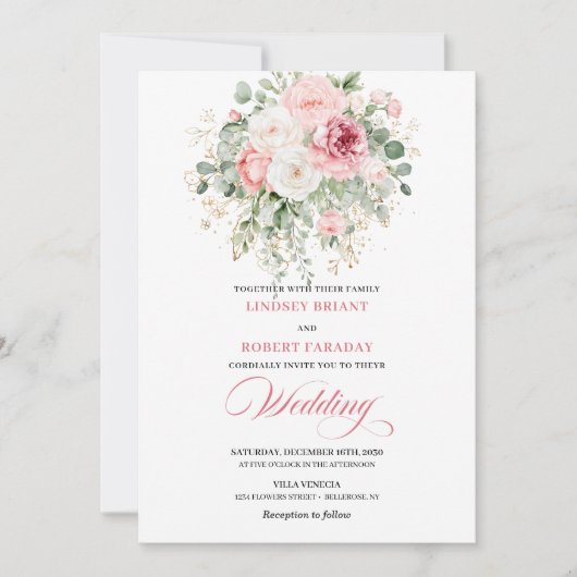 Elegant Boho Blush Floral Wedding Invite Einladung (Vorderseite)