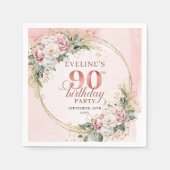 Elegant Boho Blush Pink Floral 90th Birthday Party Serviette (Vorderseite)