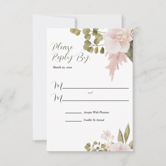 Elegant BOHO Blush Pink Wedding Reply RSVP Karte (Vorderseite)