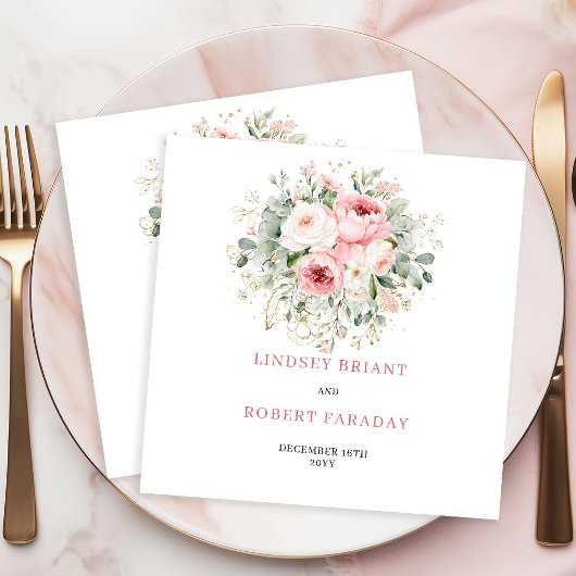Elegant Boho Blush Rose Gold Wedding Napkins Serviette