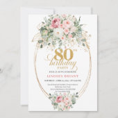 Elegant Boho Blush Roses 80th Birthday Invitation  Einladung (Vorderseite)