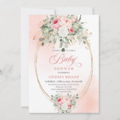 Elegant Boho Blush Roses Gold Baby Shower Invite Einladung (Vorderseite)