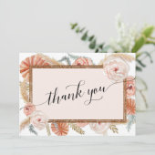 Elegant Boho Blush Tropical Palm Pampas Dankeskarte (Stehend Vorderseite)